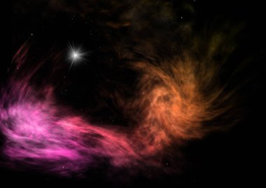 Uzaya karşı parlayan nebula ve yıldız alanı. Bu görüntünün elementleri NASA tarafından döşenmiştir. 3B görüntüleme.