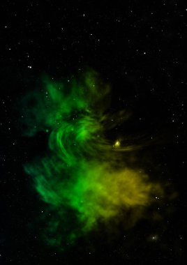 Uzayda bir yıldız alanı ve bir nebula. 3B görüntüleme