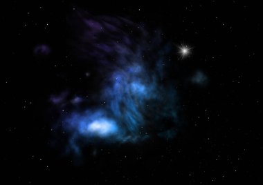Uzayda bir yıldız alanı ve bir nebula. 3B görüntüleme