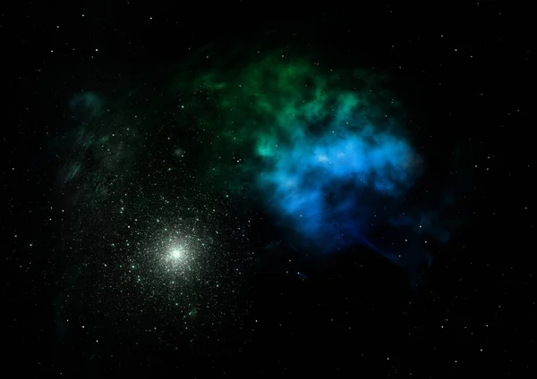 Campo stellare nello spazio e nebulose. Rendering 3D — Foto Stock