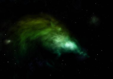 Uzaya karşı parlayan nebula ve yıldız alanı. Bu görüntünün elementleri NASA tarafından döşenmiştir. 3B görüntüleme.