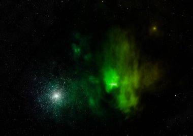 Uzayda bir yıldız alanı ve bir nebula. 3B görüntüleme