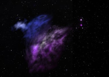 Uzayda bir yıldız alanı ve bir nebula. 3B görüntüleme