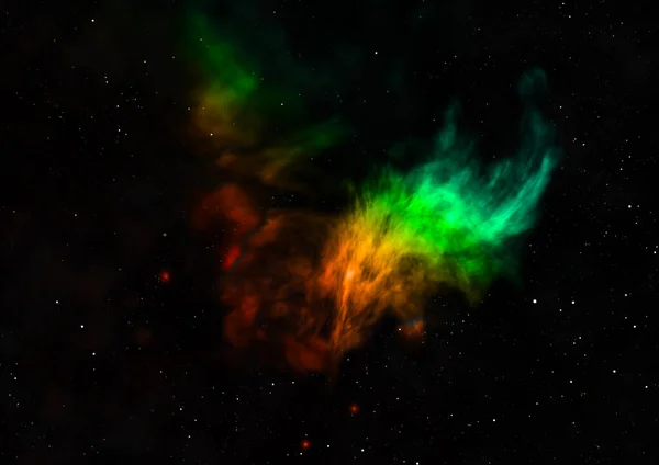 Departe de a străluci nebuloasă şi câmp stelar. Redare 3D — Fotografie, imagine de stoc