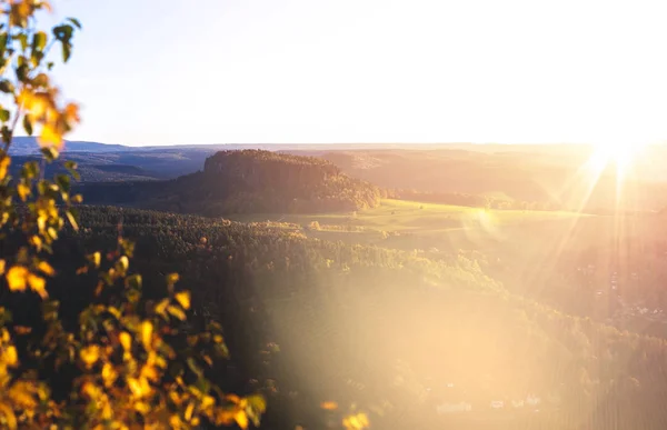 Meditation in soft light in the german Saxon Switzerland National Park close to Dresden. Hiking and climbing in wonderful mountain ranges of the Elbe Sandstone Mountains.