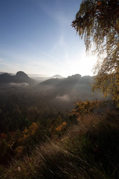 Epische Sunrise Licht Het Hoogtepunt Van Een Mesa Het Duitse — Stockfoto