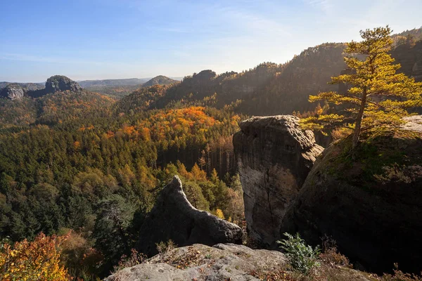 Lumina Răsărit Epică Vârful Unei Mesa Parcul Național Saxon Elveția — Fotografie, imagine de stoc