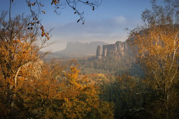 Прекрасная Природа Осенью Немецком Саксонском Национальном Парке Швейцарии Горный Хребет — стоковое фото