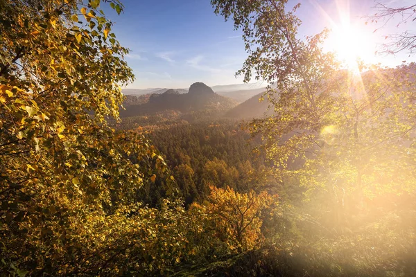 Meditation in soft light in the german Saxon Switzerland National Park close to Dresden. Hiking and climbing in wonderful mountain ranges of the Elbe Sandstone Mountains.