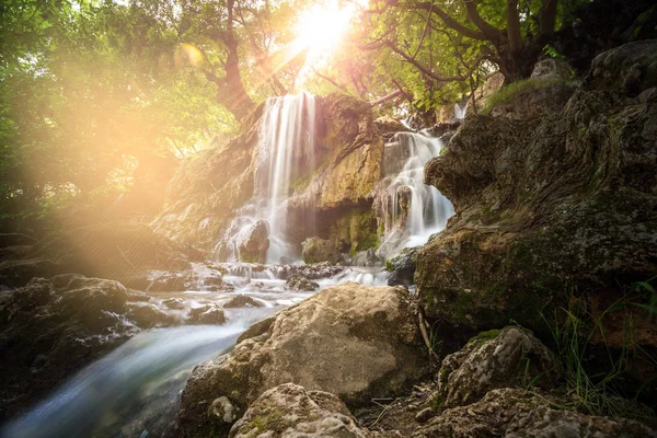 Lense effects with waterfall around Khorramabad County, western Iran. One stop during a roadtrip in Iran. Hiking tours in the mountains and waterfalls. Bisheh, Lorestan Province.