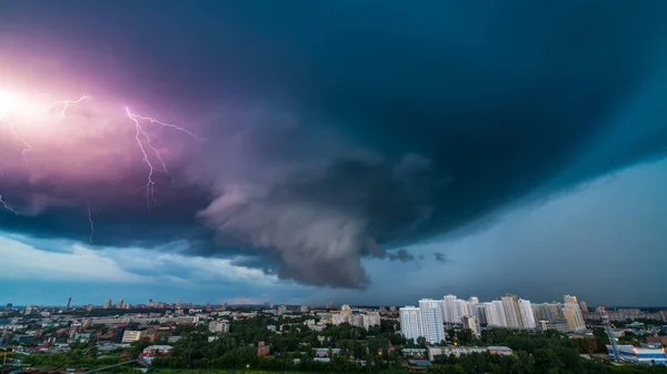 Thunderstorm in Yekaterinburg city downtown at summer evening