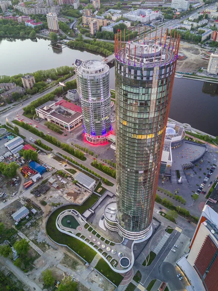 Ekaterimburgo Rusia Mayo 2017 Plano Aéreo Del Rascacielos Centro Ciudad — Foto de Stock