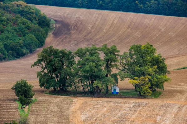 Capela Sf. Barbara în câmpurile de toamnă din Moravia de Sud — Fotografie, imagine de stoc