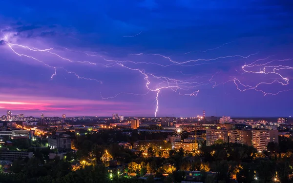 Thunderstorm in Yekaterinburg city downtown at summer evening