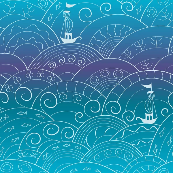 원활한 패턴의 형태로 바다의 포스터 페이지에 디자인 손으로 그린입니다 스타일 — 스톡 벡터