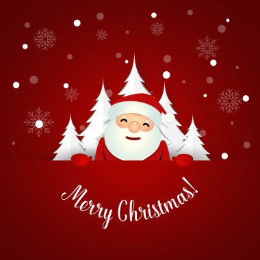 Noel Baba ve Noel ağacı ile Noel tebrik kartı. Vektör illüstrasyonu.