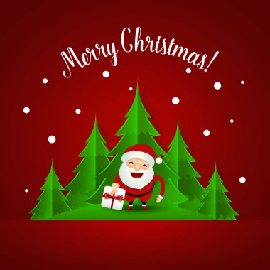 Noel Baba ve Noel ağacı ile Noel tebrik kartı. Vektör illüstrasyonu.