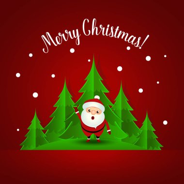 Noel Baba ve Noel ağacı ile Noel tebrik kartı. Vektör illüstrasyonu.