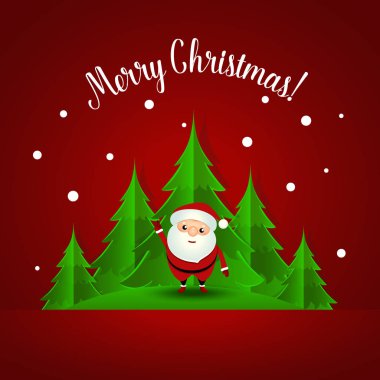 Noel Baba ve Noel ağacı ile Noel tebrik kartı. Vektör illüstrasyonu.