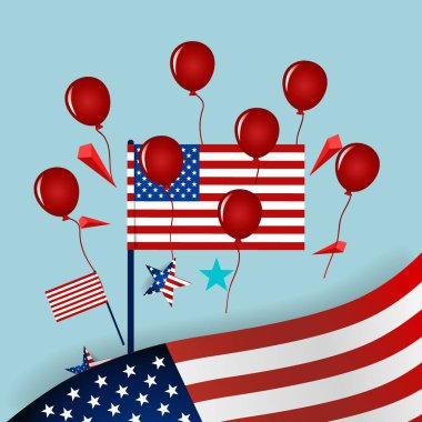 Mutlu Bağımsızlık günü kartı Amerika Birleşik Devletleri. Amerikan bayrağı tasarım, vektör çizim kağıt.