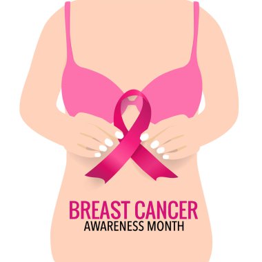 Göğüs kanseri farkındalığı ay sonu tasarımı. Vektör İllüstrasyonu.