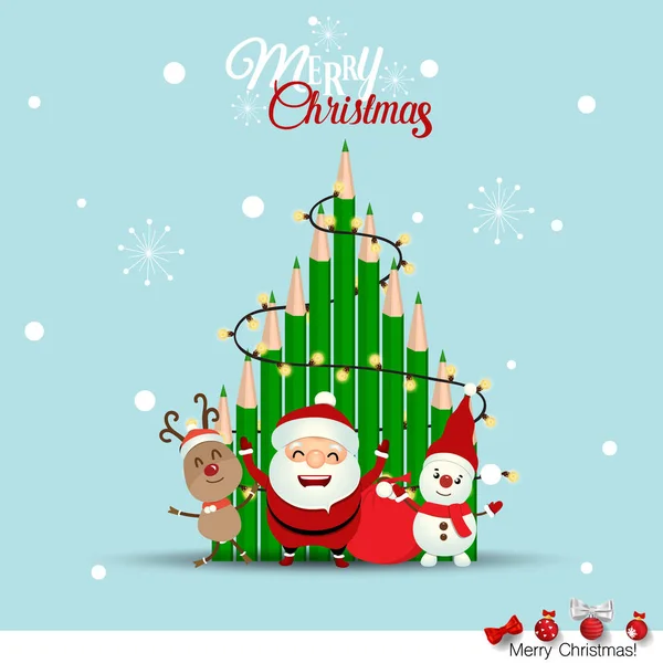 Cartão Natal Com Papai Noel Árvore Natal Ilustração Vetorial —  Vetores de Stock