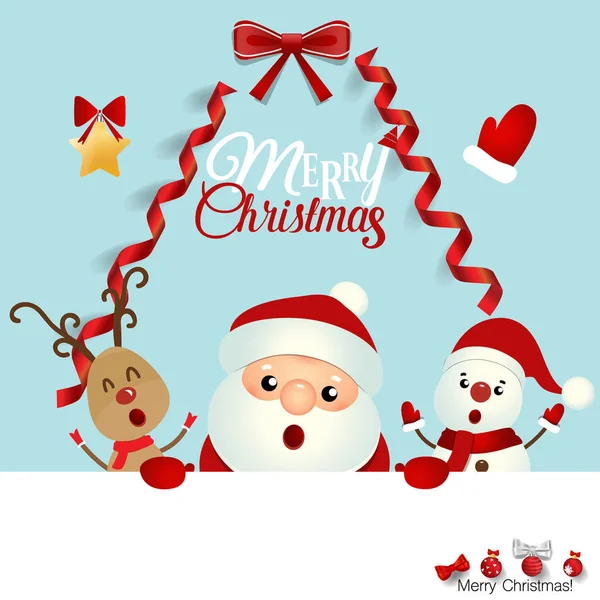 Christmas Greeting Card Christmas Santa Claus Snowman Reindeer Vector Illustration — Stock Vector