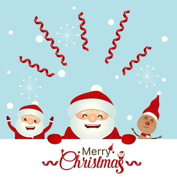Cartão Natal Com Natal Papai Noel Renas Ilustração Vetorial — Vetor de Stock