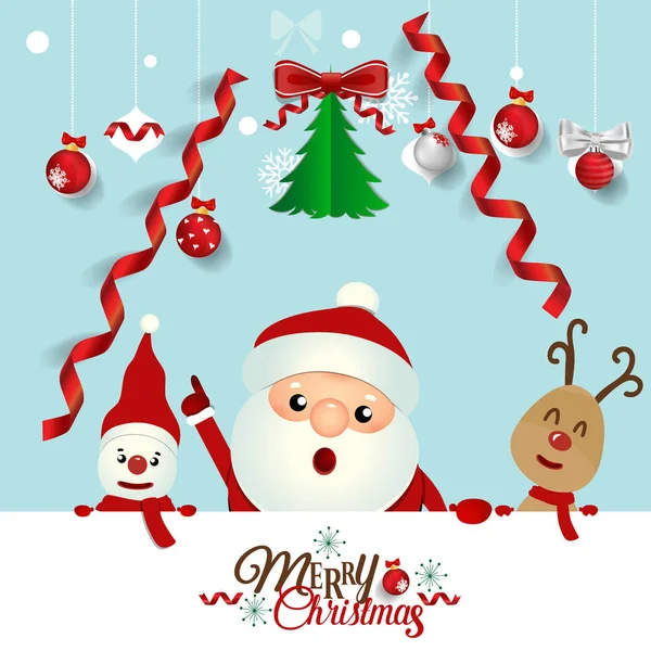 Karácsonyi Üdvözlőlap Karácsony Mikulás Hóember Rénszarvas Vektoros Illusztráció — Stock Vector