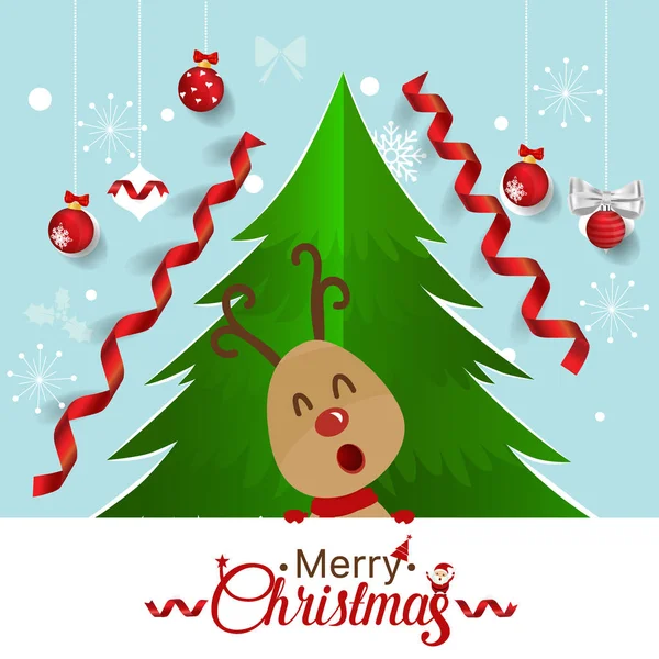 Christmas Greeting Card Reindeer Christmas Tree Christmas Decorations Vector Illustration — Stock Vector