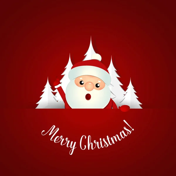 Biglietto Auguri Natalizio Con Babbo Natale Albero Natale Illustrazione Vettoriale — Vettoriale Stock
