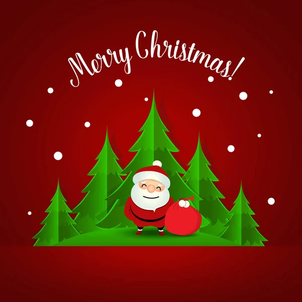 Weihnachtsgrußkarte Mit Weihnachtsmann Und Weihnachtsbaum Vektorillustration — Stockvektor