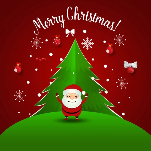 Christmas Greeting Card Santa Claus Christmas Tree Vector Illustration — Stock Vector