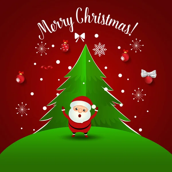 Weihnachtsgrußkarte Mit Weihnachtsmann Und Weihnachtsbaum Vektorillustration — Stockvektor