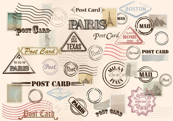 Collection Timbres Grungy Colorés Avec Texte — Image vectorielle