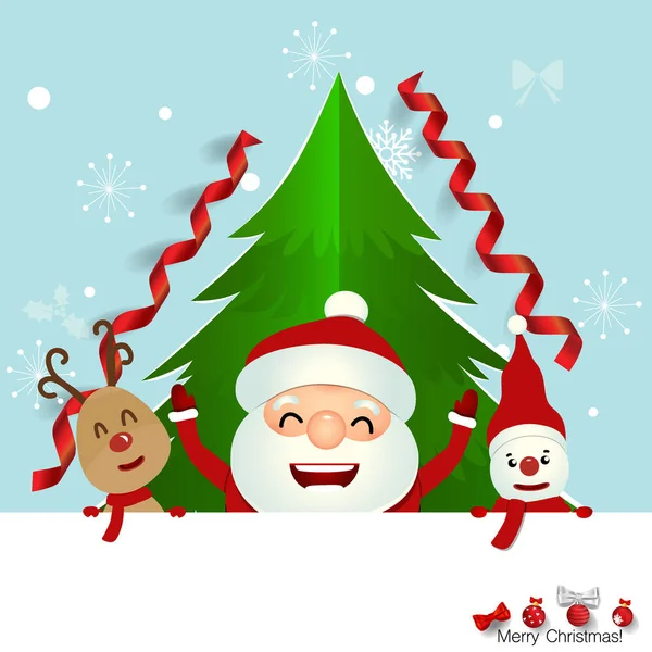 Christmas Wenskaart Met Kerst Kerstman Sneeuwman Rendieren Vectorillustratie — Stockvector