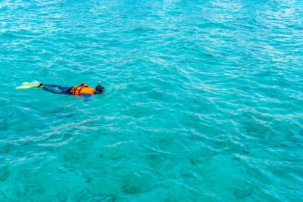 Mergulho com snorkel na ilha tropical das Maldivas  . — Fotografia de Stock