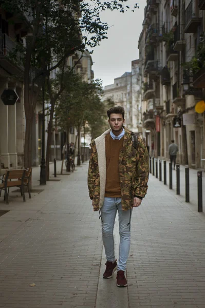 Handsome Young Man Walking Street — Stock Photo, Image