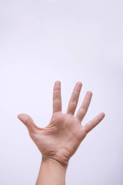 Kişi el jest beyaz arka plan üzerinde gösterilen closeup