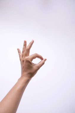 Kişi el jest beyaz arka plan üzerinde gösterilen closeup