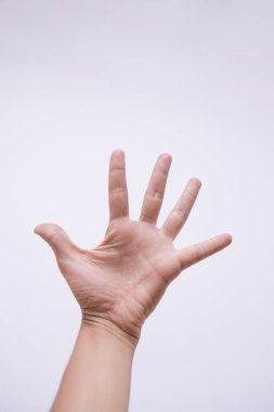Kişi el jest beyaz arka plan üzerinde gösterilen closeup