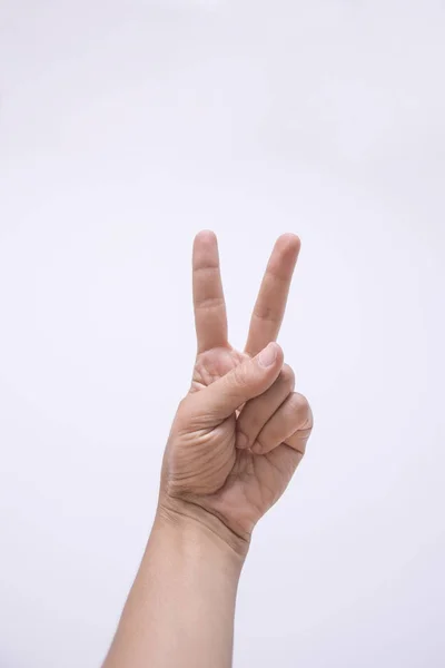 Closeup Persons Hand Showing Gesture White Background — Stock Photo, Image