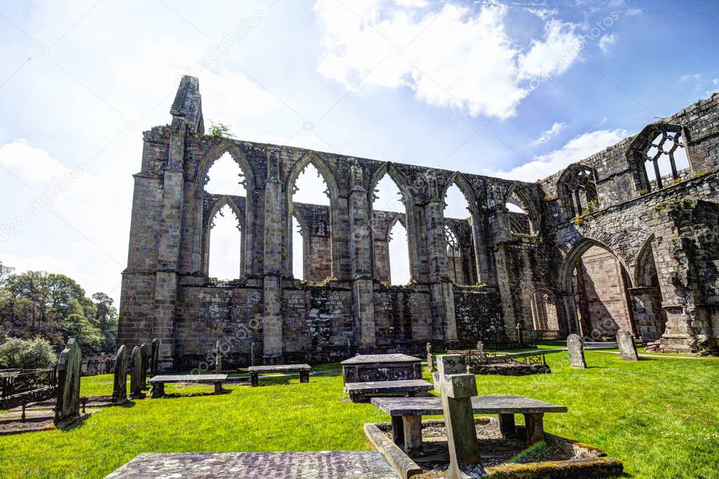  Ruin of medieval Bolton Abbey in Yorkshire Dales. United Kingdom.