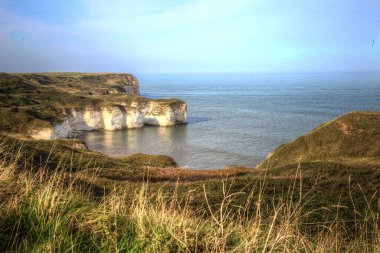 Flamborough, Yorkshire, İngiltere 'deki Kuzey Denizi manzarası.
