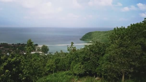 Пролетел Над Тропическим Островом Два Острова Соединены Песком Koh Phangan — стоковое видео