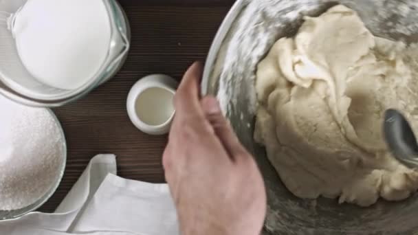 Impastare Impasto Processo Fare Delizioso Trattamento Dessert Ingredienti Cottura Tavola — Video Stock