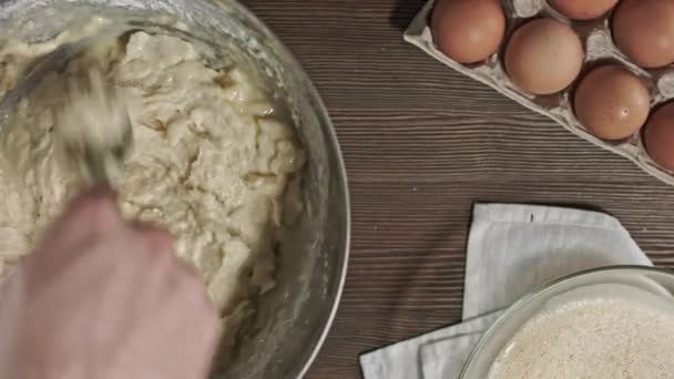 Impastare Impasto Processo Fare Delizioso Trattamento Dessert Ingredienti Cottura Tavola — Video Stock