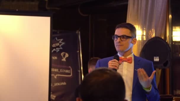 Zakelijke presentatie op het educatieve evenement. Kiev, Oekraïne 10.05.2019 — Stockvideo
