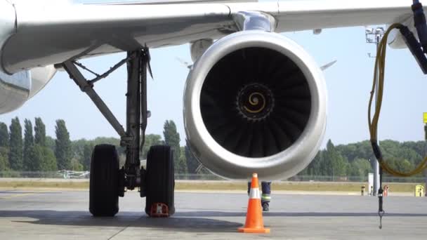 Close up of an airplane engine. Kyiv, Ukraine 16.09.2019 — Stock Video