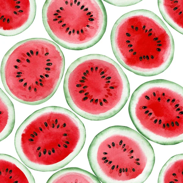Nahtloses Aquarellmuster Mit Wassermelonenscheiben — kostenloses Stockfoto